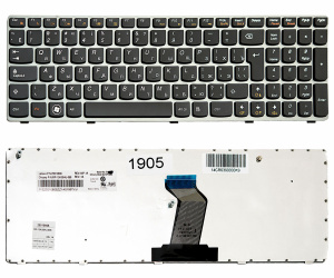 Клавиатура для ноутбука Lenovo Z570, B570, чёрная, большой Enter, с серой рамкой, RU