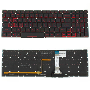 Клавиатура для ноутбука ACER Nitro 5 AN515-45 AN515-56 чёрная, с подсветкой, красные буквы, RU